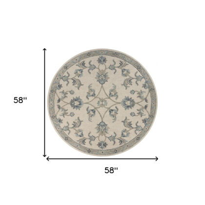 5' Light Blue Round Wool Hand Tufted Area Rug