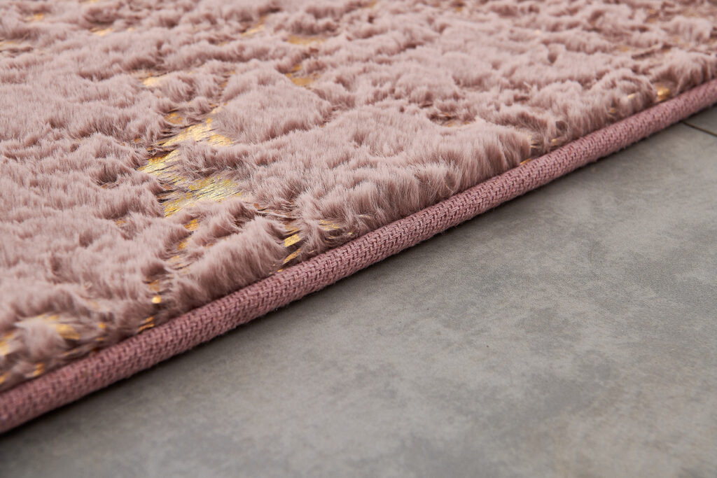 6' x 9' Pink and Gold Faux Fur Abstract Shag Non Skid Area Rug