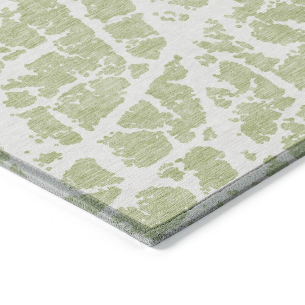 8' Round Green and White Round Abstract Washable Non Skid Indoor Outdoor Area Rug