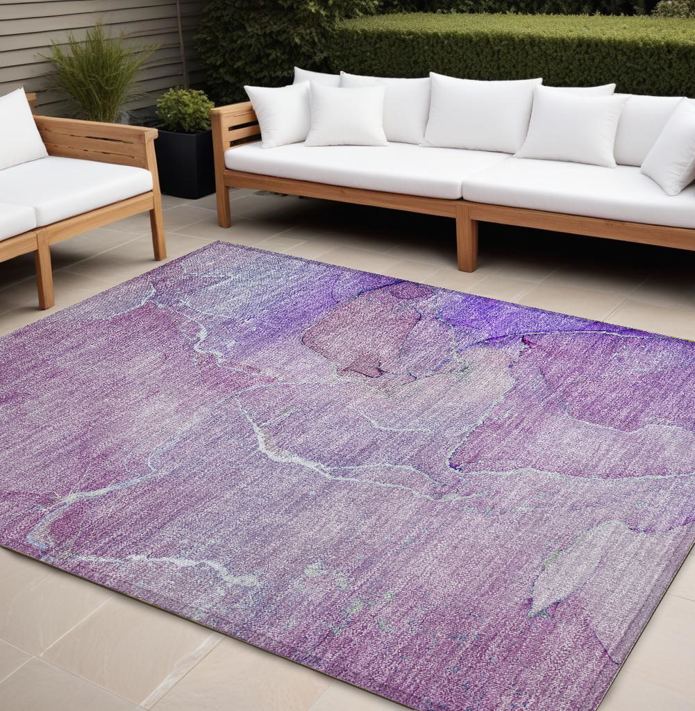 9' X 12' Purple Abstract Washable Non Skid Indoor Outdoor Area Rug