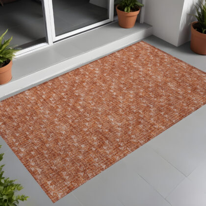 3' X 5' Terra Cotta Geometric Washable Non Skid Indoor Outdoor Area Rug