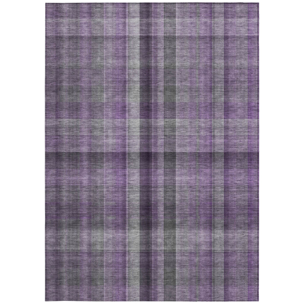 9' X 12' Purple Plaid Washable Non Skid Indoor Outdoor Area Rug