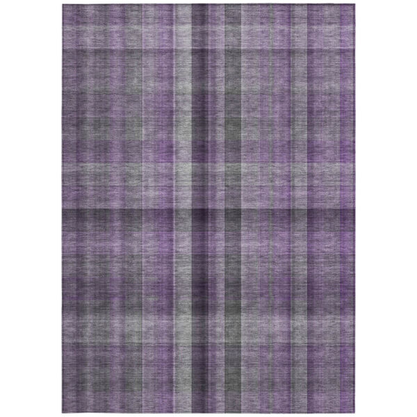 9' X 12' Purple Plaid Washable Non Skid Indoor Outdoor Area Rug