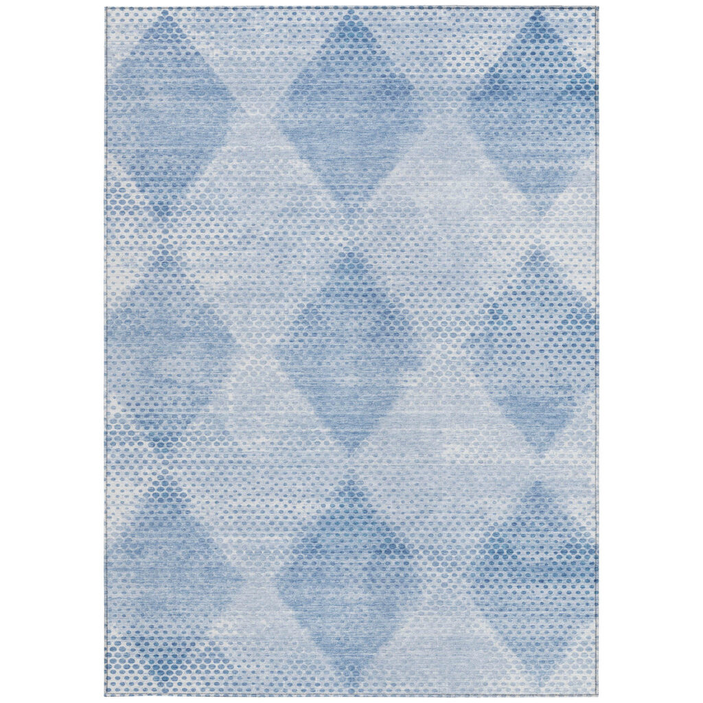 5' X 8' Blue Geometric Washable Non Skid Indoor Outdoor Area Rug