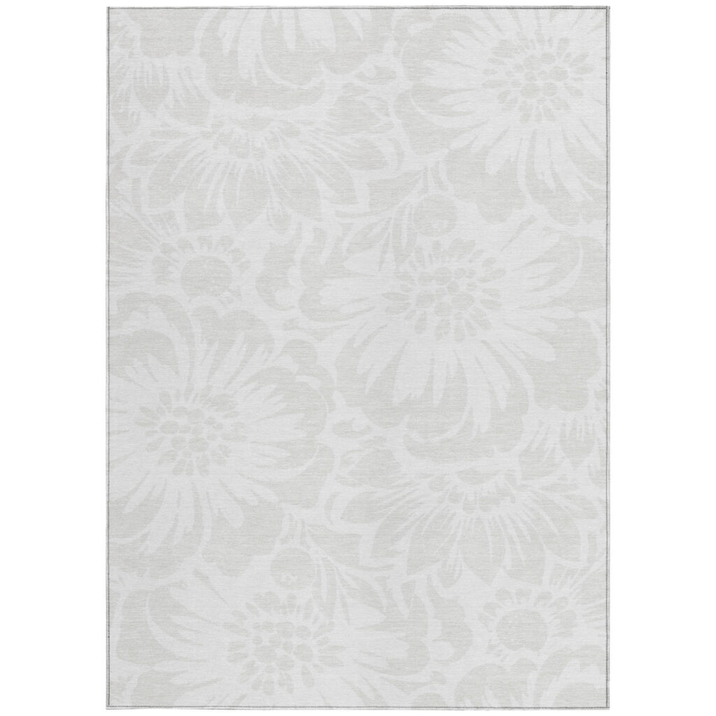 10' X 14' Ivory Floral Washable Non Skid Indoor Outdoor Area Rug