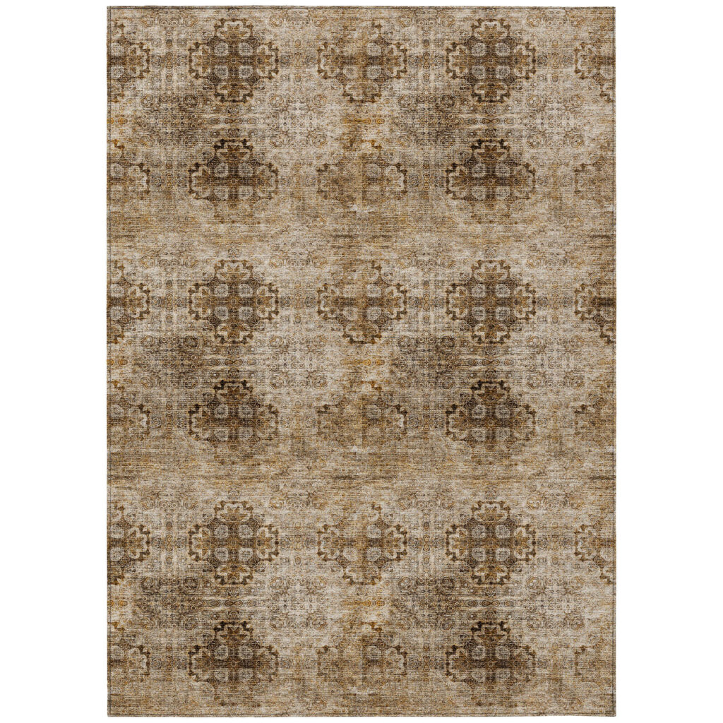 9' X 12' Taupe Floral Medallion Washable Non Skid Indoor Outdoor Area Rug