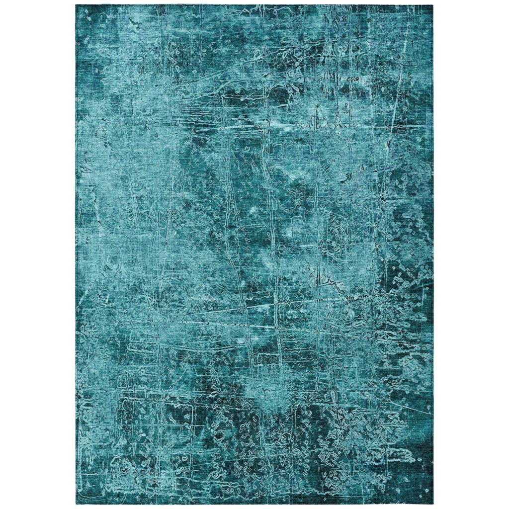 10' X 14' Teal Abstract Washable Non Skid Indoor Outdoor Area Rug