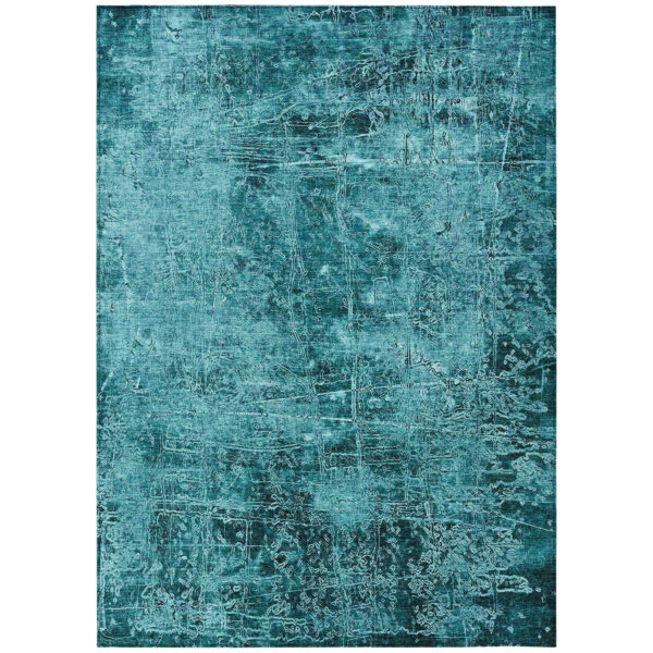 10' X 14' Teal Abstract Washable Non Skid Indoor Outdoor Area Rug