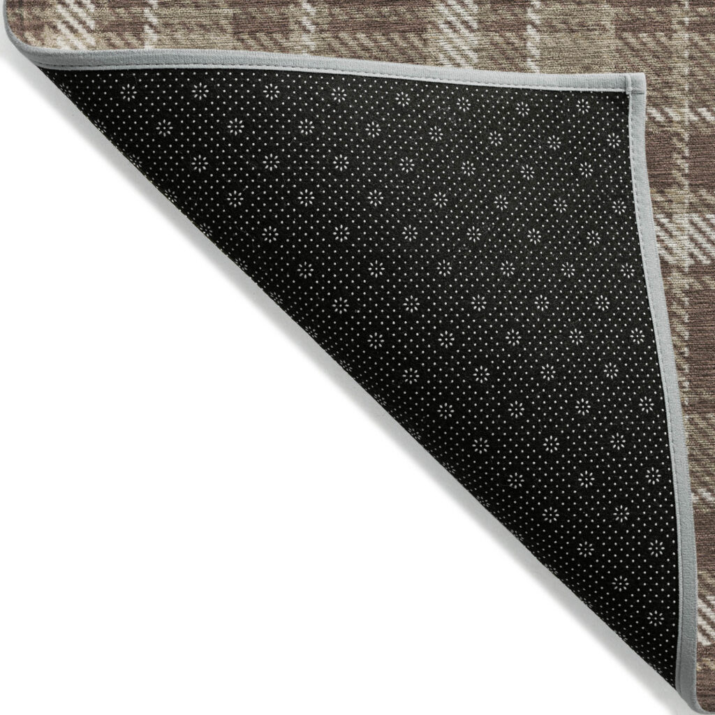 8' Round Chocolate and Ivory Round Plaid Washable Non Skid Indoor Outdoor Area Rug