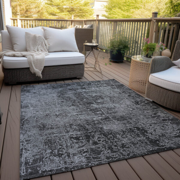 8' X 10' Gray Abstract Washable Non Skid Indoor Outdoor Area Rug