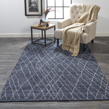 2' X 3' Blue And Ivory Abstract Hand Woven Area Rug