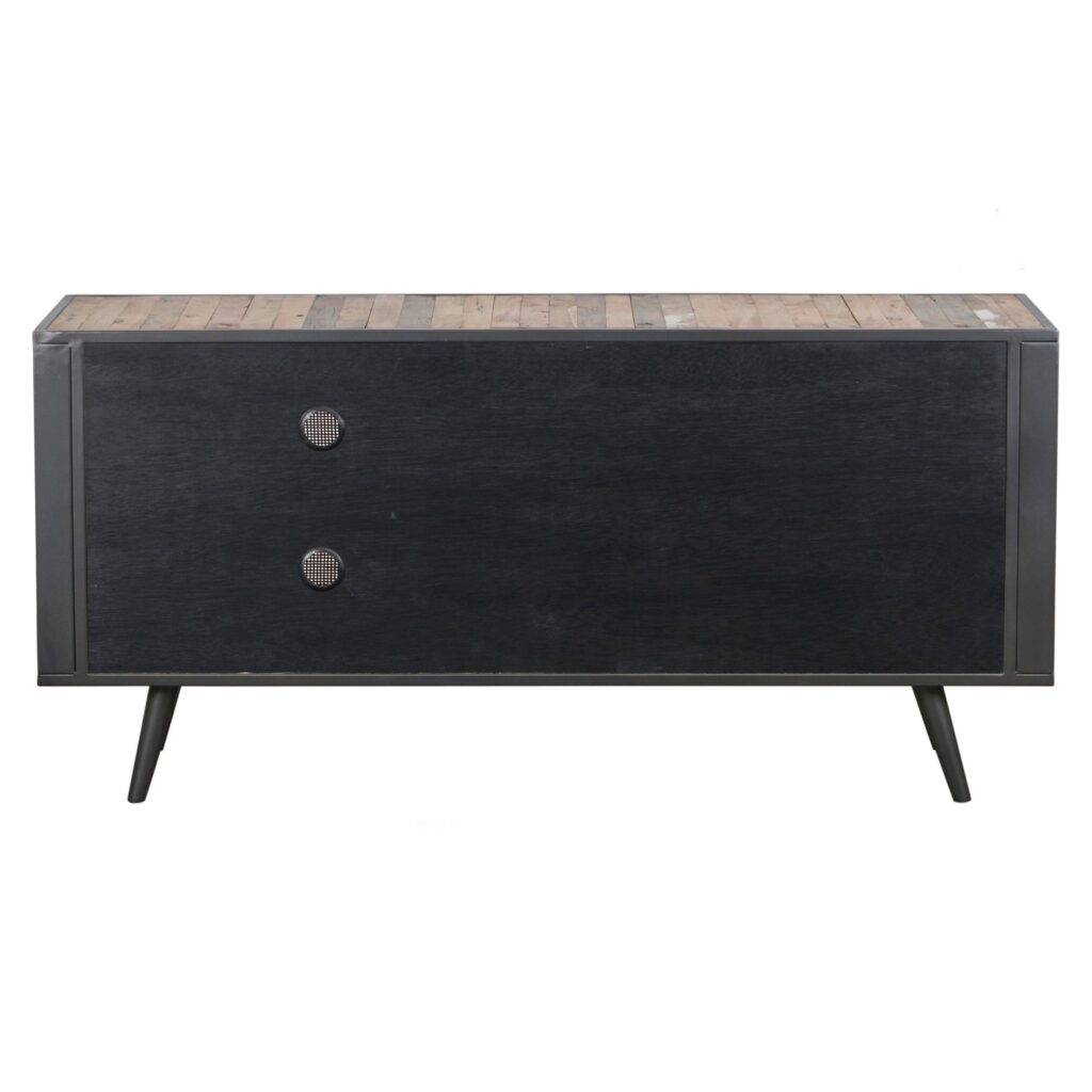 Rustic Black Natural and Rattan Media Cabinet with Three Doors