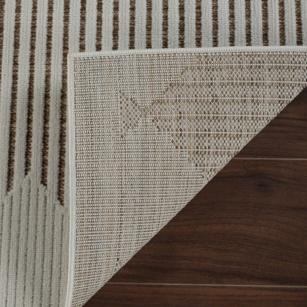 3' X 5' Beige and Brown Geometric Distressed Indoor Outdoor Area Rug