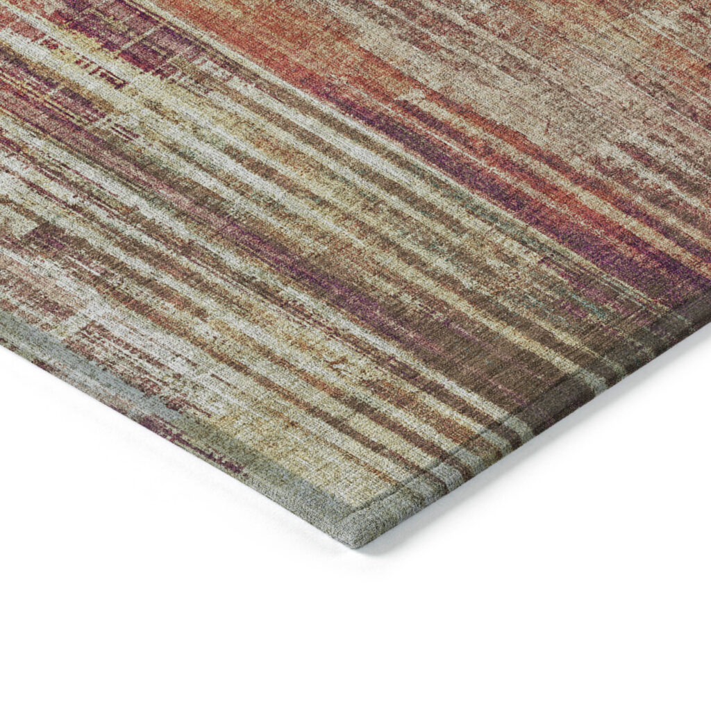 8' X 10' Orange Beige And Taupe Striped Washable Indoor Outdoor Area Rug