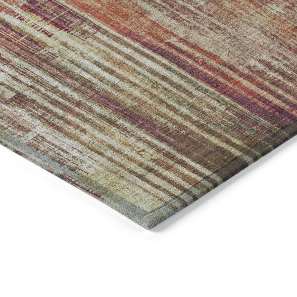 8' X 10' Orange Beige And Taupe Striped Washable Indoor Outdoor Area Rug