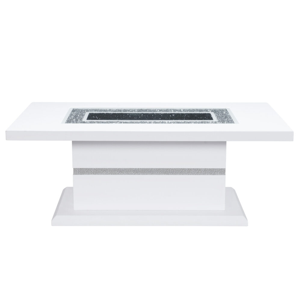 52" White Wood And Faux Crystal Pedestal Coffee Table