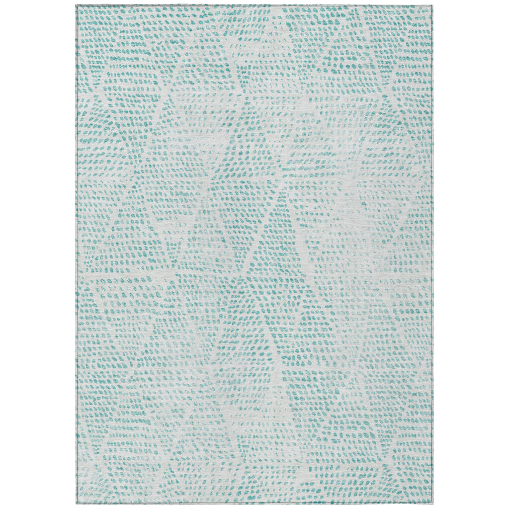 10' X 14' Aqua And Ivory Geometric Washable Indoor Outdoor Area Rug
