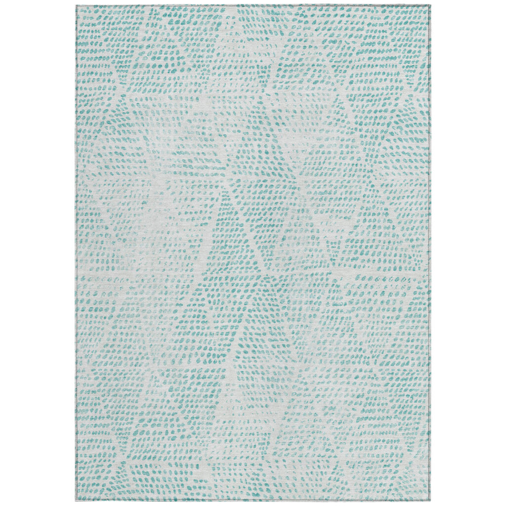 8' X 10' Aqua And Ivory Geometric Washable Indoor Outdoor Area Rug
