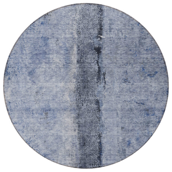 8' Denim Blue And Navy Blue Round Abstract Washable Indoor Outdoor Area Rug