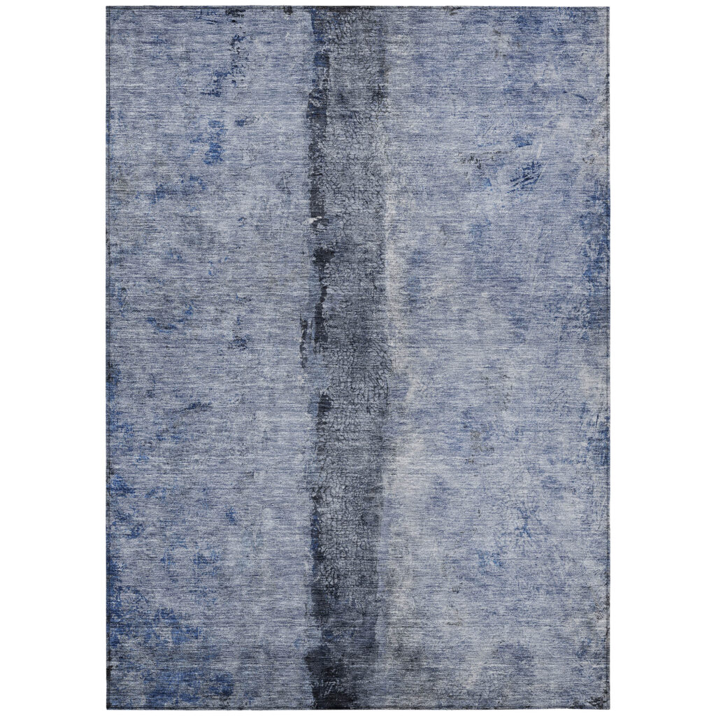 3' X 5' Denim Blue And Navy Blue Abstract Washable Indoor Outdoor Area Rug