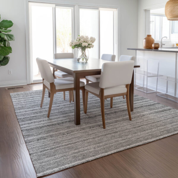 10' X 14' Gray Silver And Charcoal Striped Washable Indoor Outdoor Area Rug