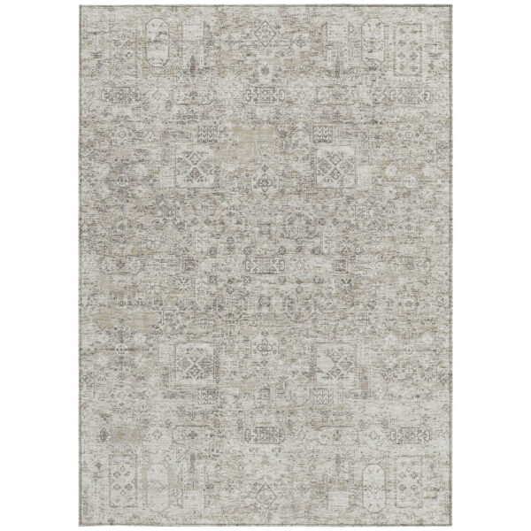 3' X 5' Taupe Beige And Gray Floral Washable Indoor Outdoor Area Rug