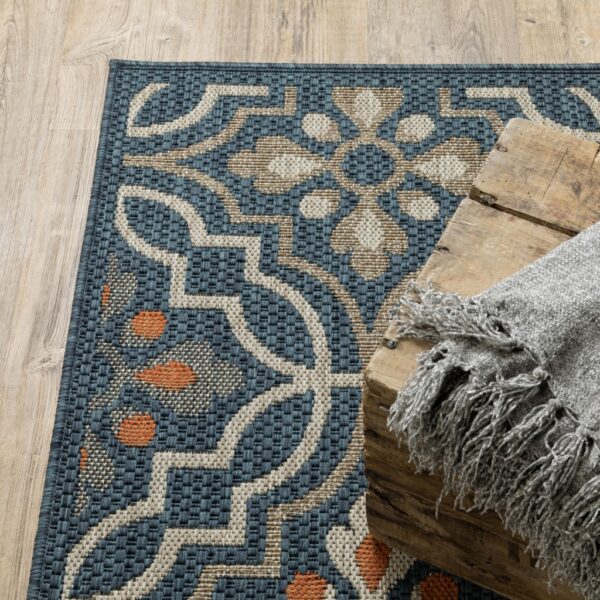 3' X 5' Blue and Orange Moroccan Indoor Outdoor Area Rug