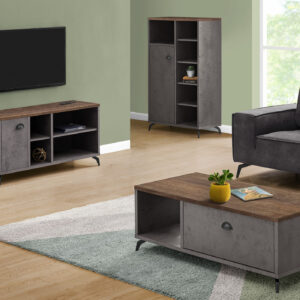 47" Brown And Gray Distressed Reclaimed Wood Enclosed and Open Storage TV Stand