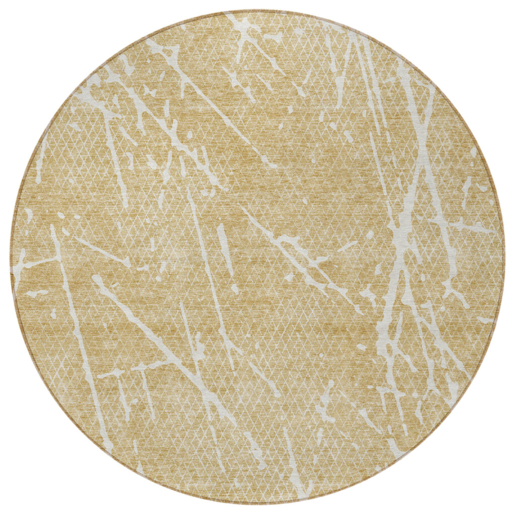 8' Beige And Ivory Round Abstract Washable Indoor Outdoor Area Rug