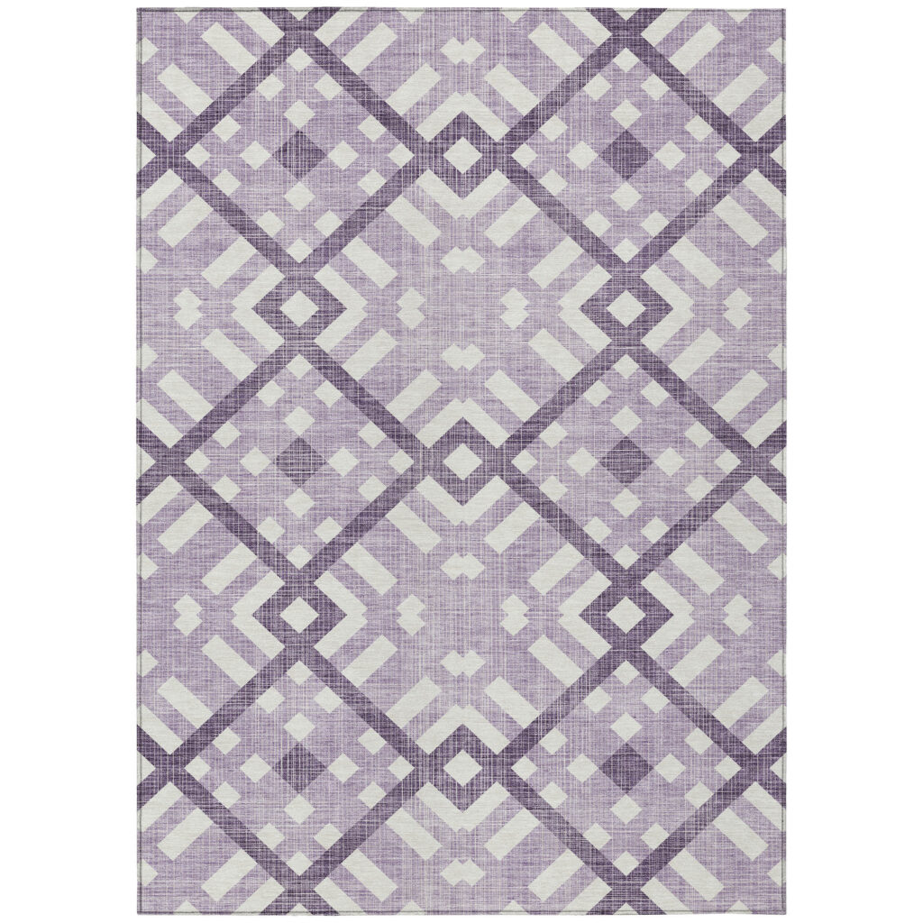 3' X 5' Purple Lilac And Ivory Geometric Washable Indoor Outdoor Area Rug