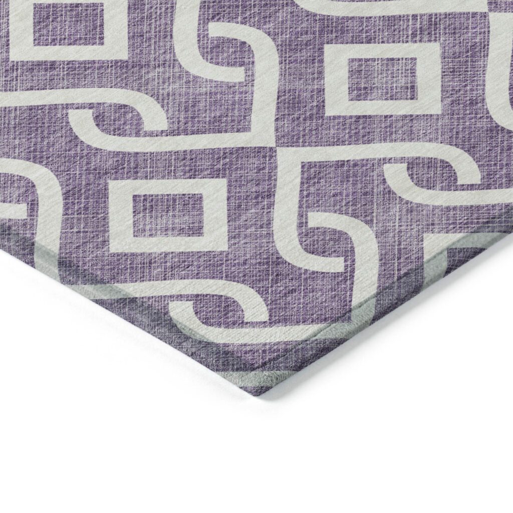 5' X 8' Purple And Ivory Geometric Washable Indoor Outdoor Area Rug