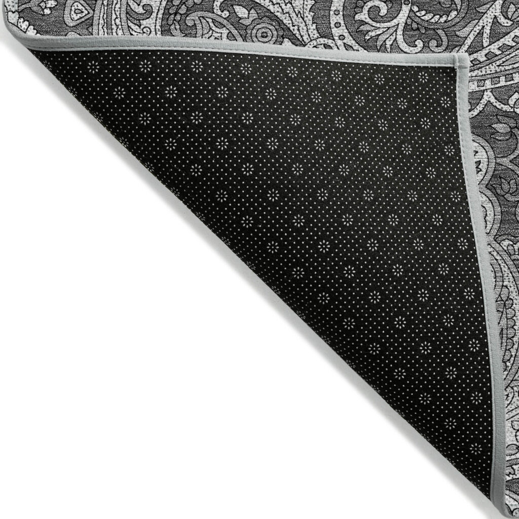 3' X 5' Gray Charcoal And Ivory Paisley Washable Indoor Outdoor Area Rug