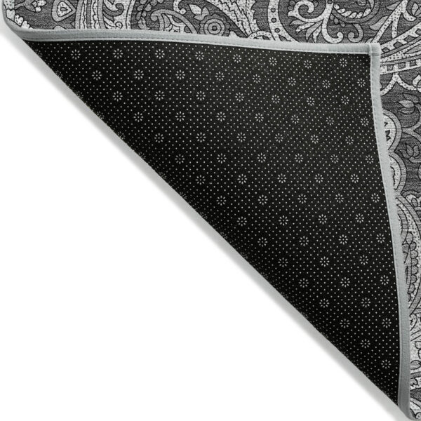 3' X 5' Gray Charcoal And Ivory Paisley Washable Indoor Outdoor Area Rug