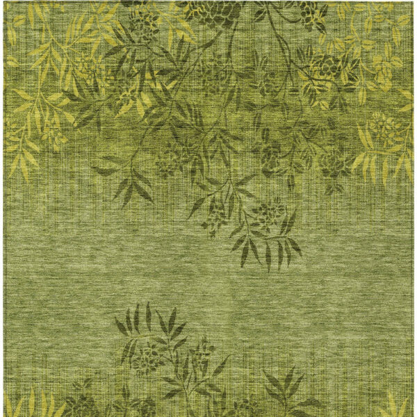 10' X 14' Olive Green And Fern Green Floral Washable Indoor Outdoor Area Rug