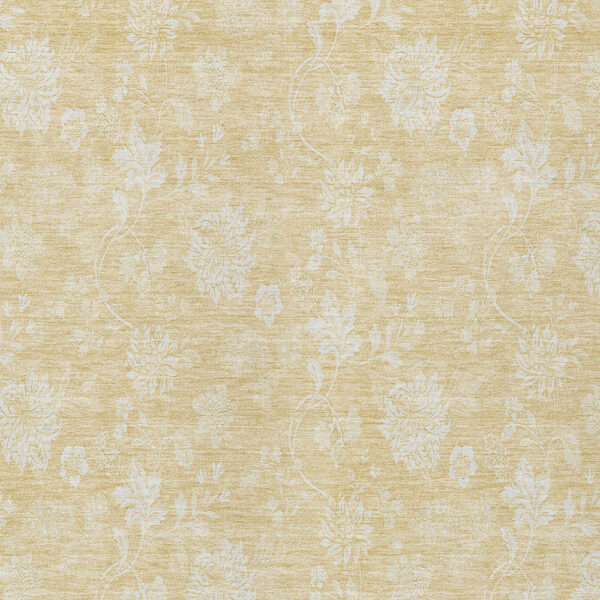 10' X 14' Yellow Wheat And Ivory Floral Washable Indoor Outdoor Area Rug
