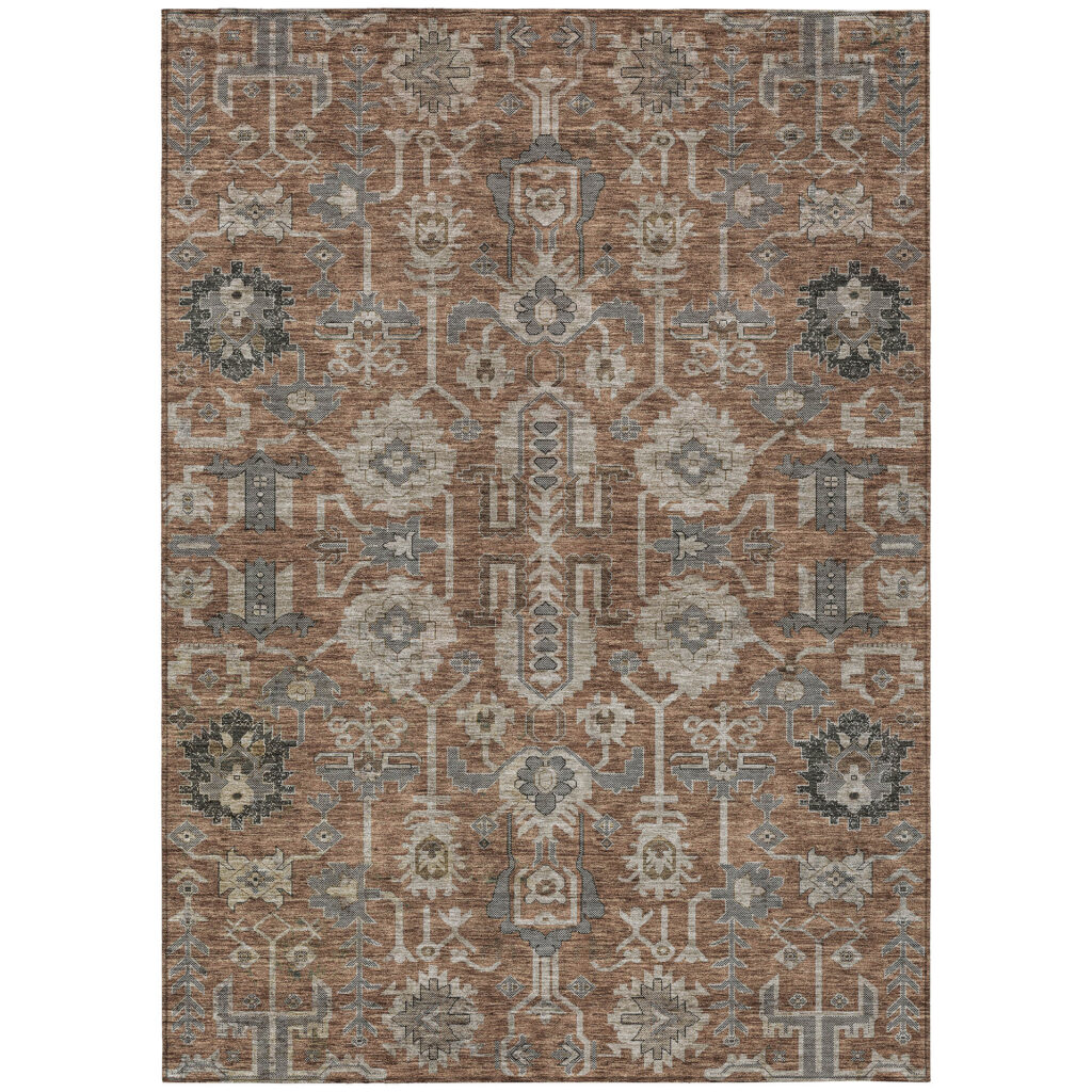 8' X 10' Brown Gray And Charcoal Oriental Washable Indoor Outdoor Area Rug