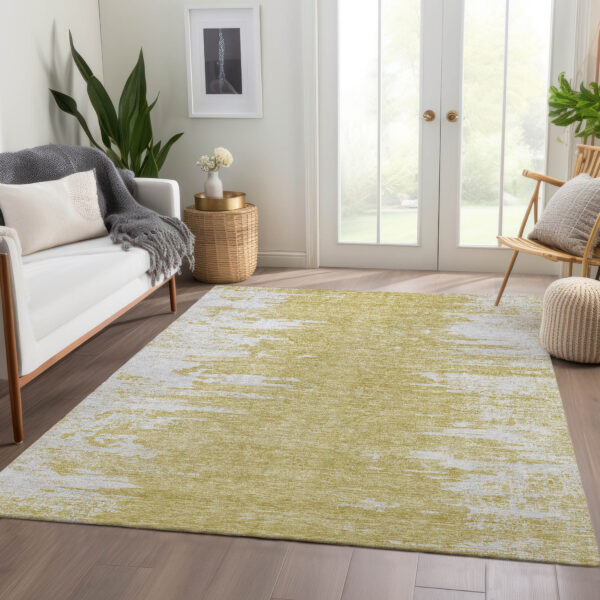 10' X 14' Gold And Ivory Abstract Washable Indoor Outdoor Area Rug