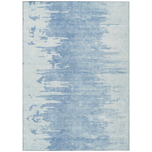 3' X 5' Sky Blue And Denim Blue Abstract Washable Indoor Outdoor Area Rug