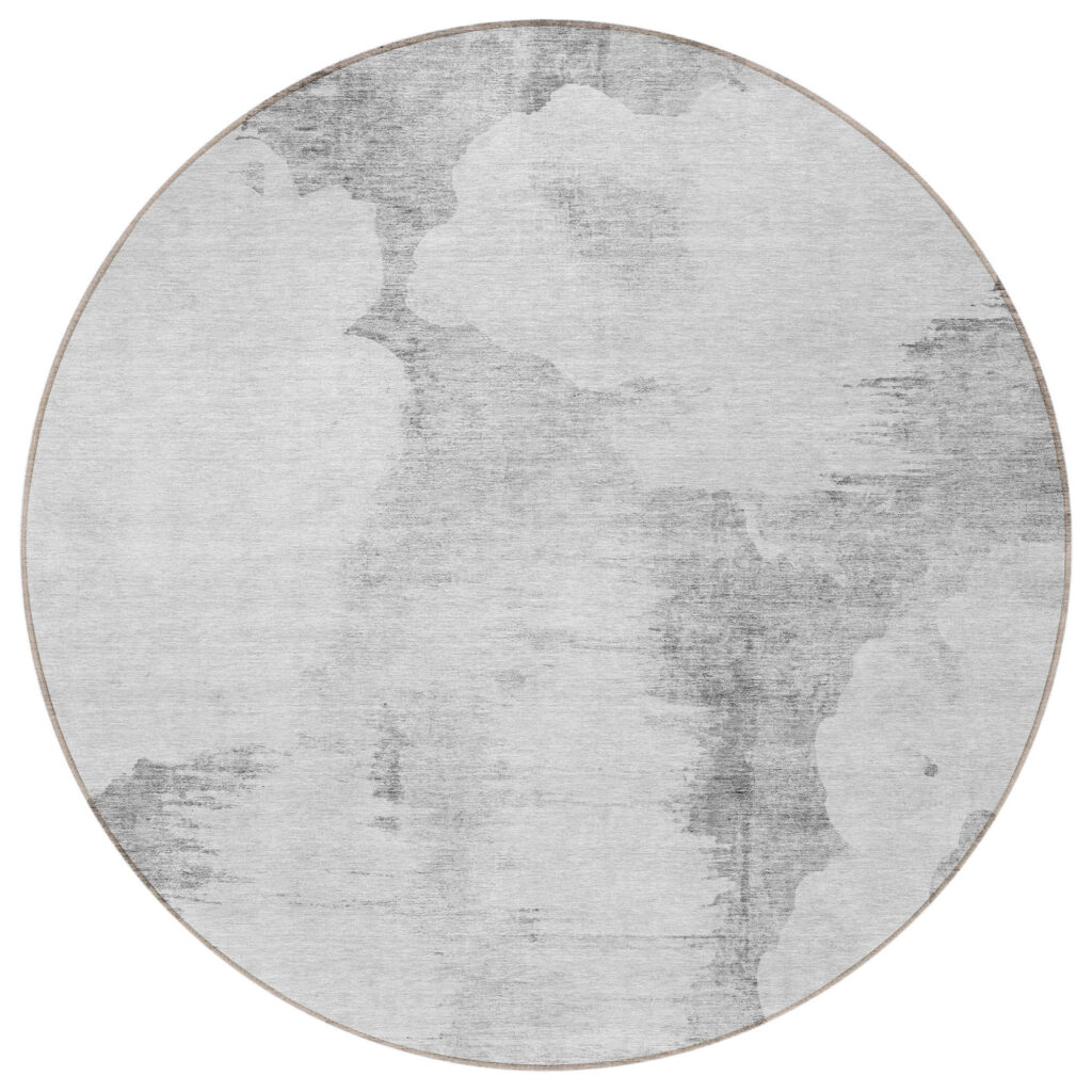 8' Silver Gray And Pewter Round Abstract Washable Indoor Outdoor Area Rug