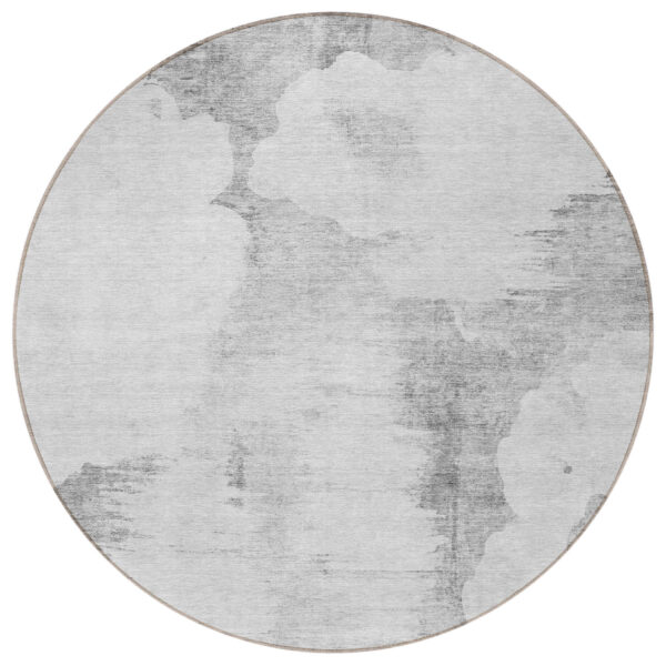 8' Silver Gray And Pewter Round Abstract Washable Indoor Outdoor Area Rug