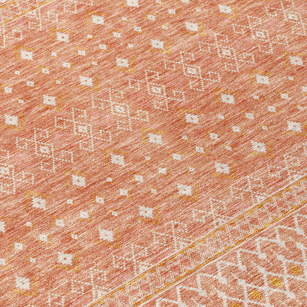 9' X 12' Salmon Gold And Ivory Tribal Washable Indoor Outdoor Area Rug