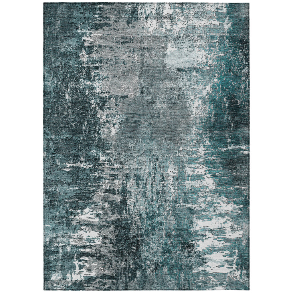 10' X 14' Teal Blue Gray And Charcoal Abstract Washable Indoor Outdoor Area Rug