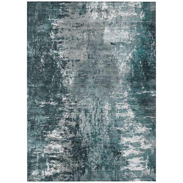 10' X 14' Teal Blue Gray And Charcoal Abstract Washable Indoor Outdoor Area Rug