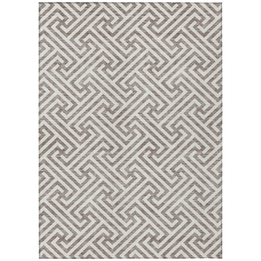 3' X 5' Taupe And Ivory Geometric Washable Indoor Outdoor Area Rug