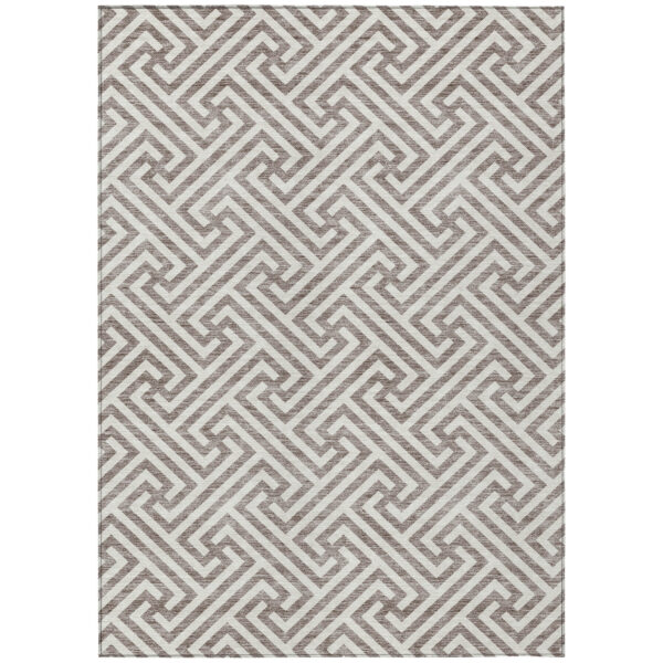 3' X 5' Taupe And Ivory Geometric Washable Indoor Outdoor Area Rug