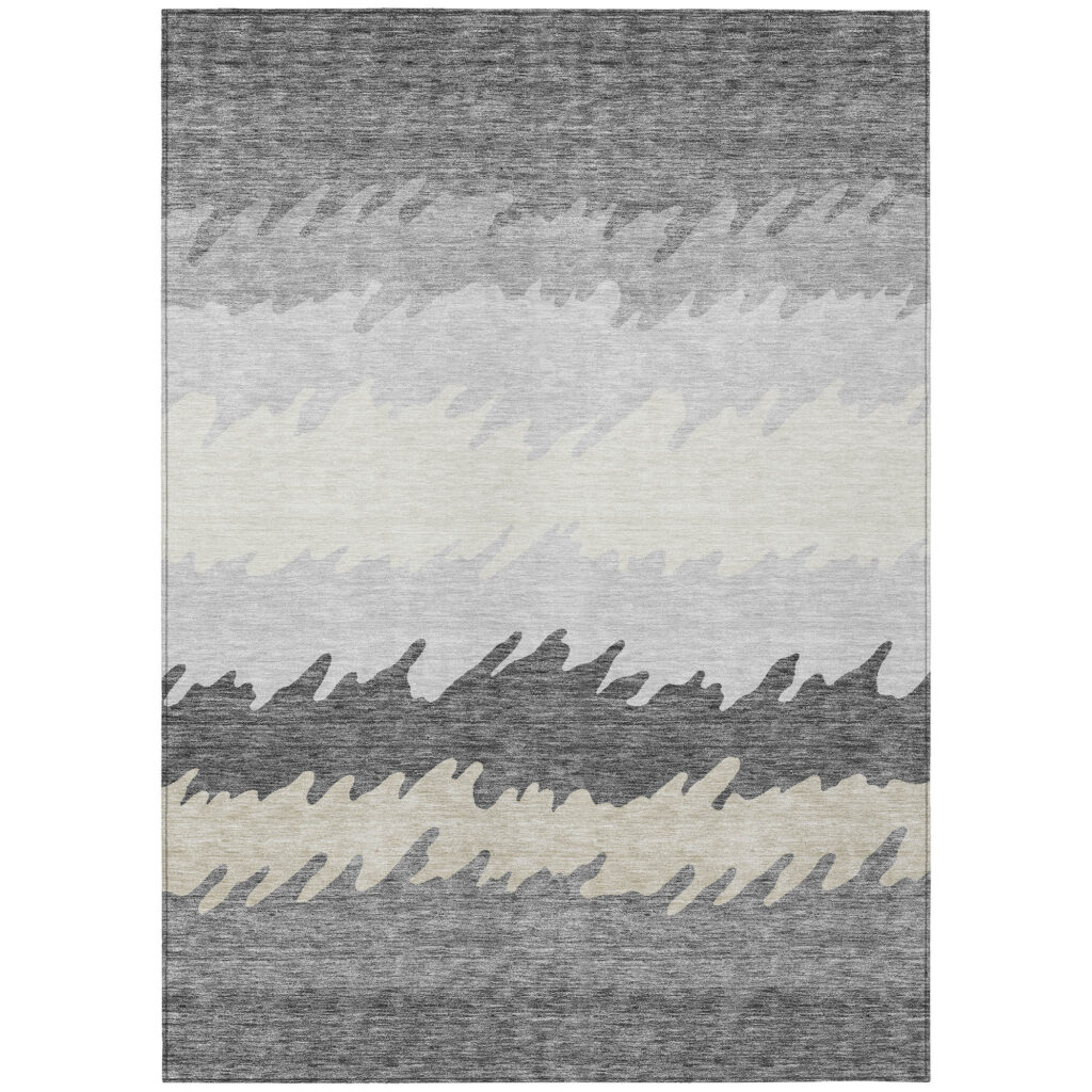 9' X 12' Gray Silver And Charcoal Striped Washable Indoor Outdoor Area Rug