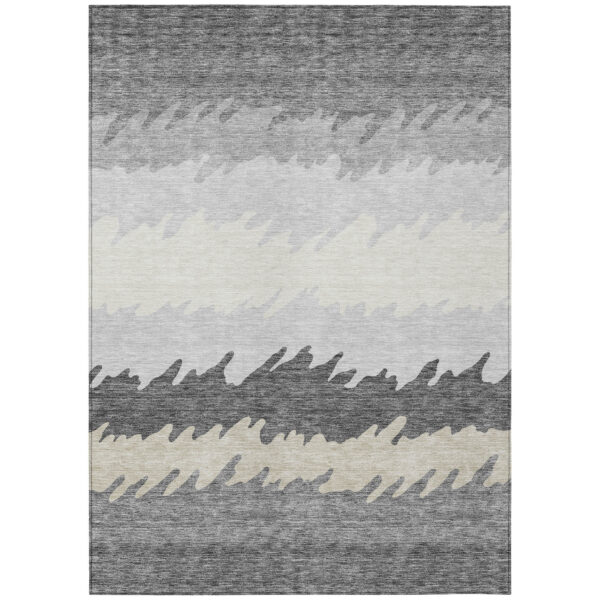 9' X 12' Gray Silver And Charcoal Striped Washable Indoor Outdoor Area Rug