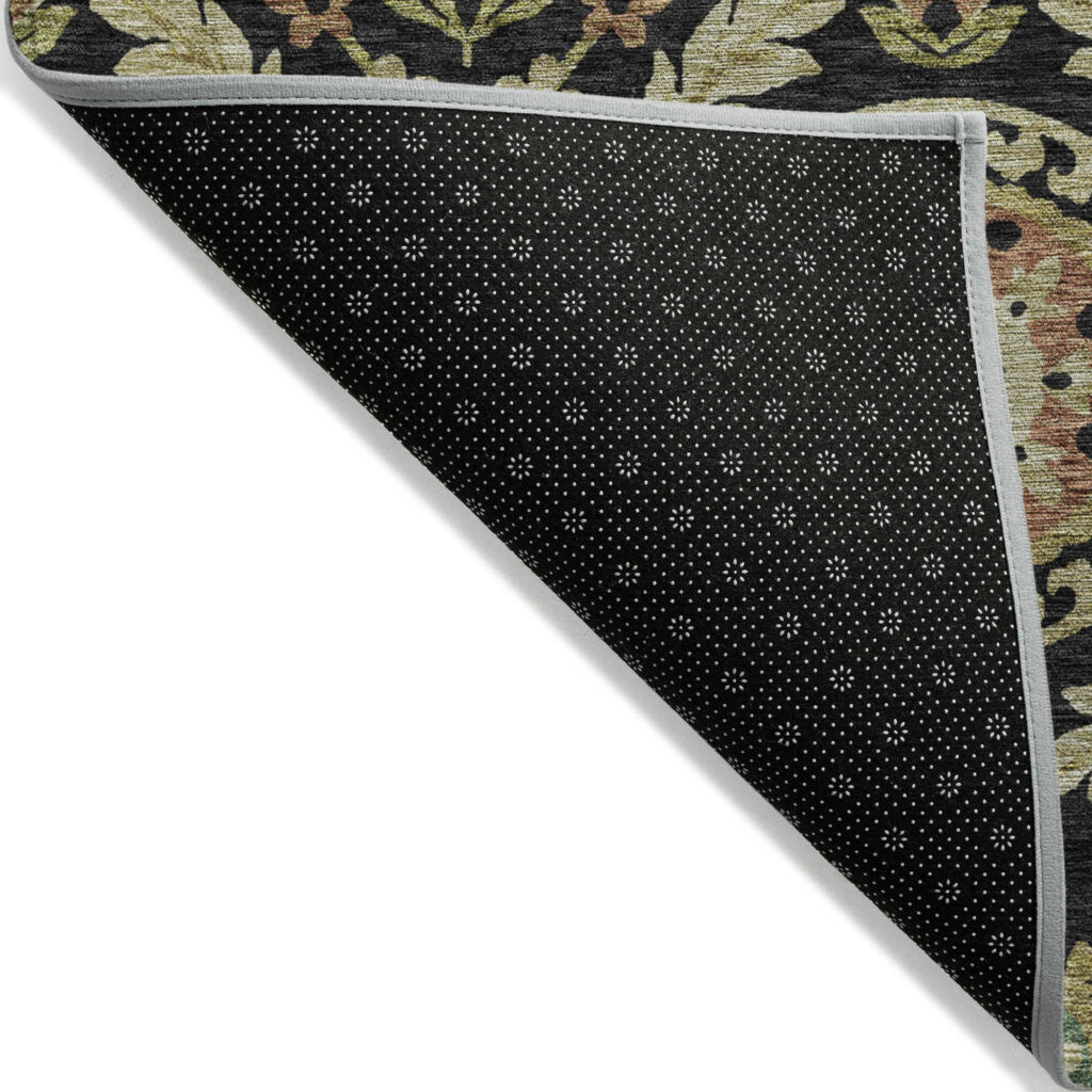 10' X 14' Black Gold And Copper Floral Washable Indoor Outdoor Area Rug