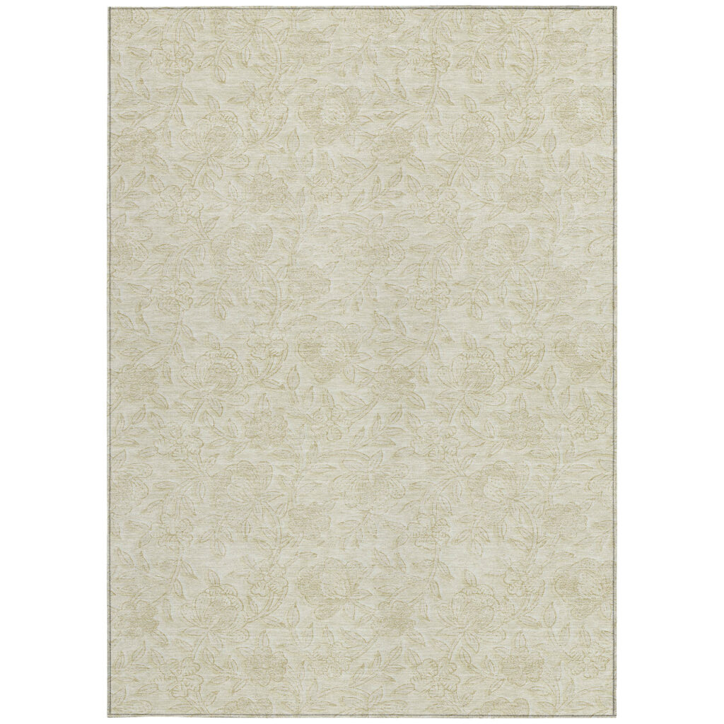 10' X 14' Ivory And Beige Floral Washable Indoor Outdoor Area Rug