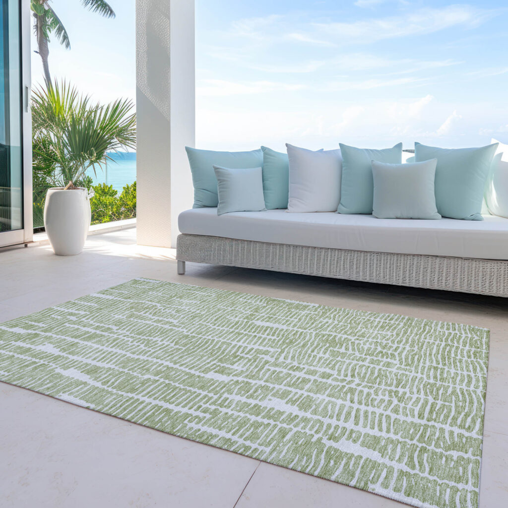 3' X 5' Artichoke Green Green And Ivory Abstract Washable Indoor Outdoor Area Rug